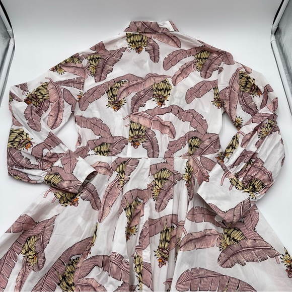 Desmond & Dempsey x H&M XS Cotton Banana Leaf Print Button Dress Puff Sleeve - Picture 11 of 15